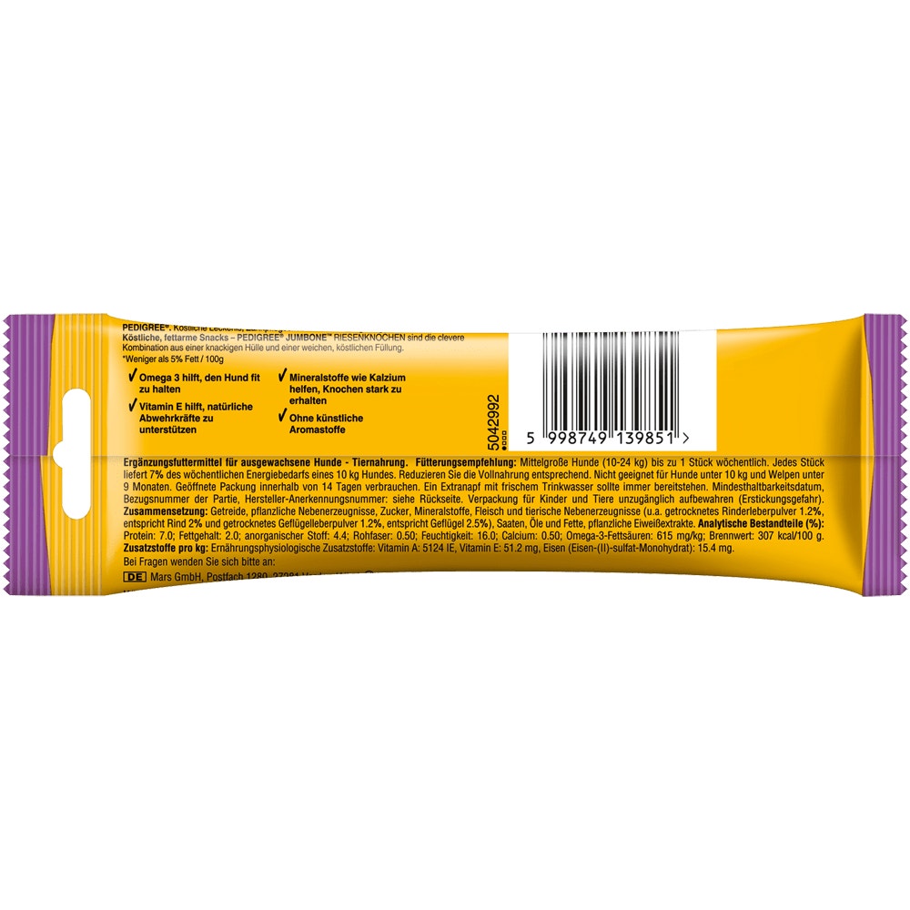 PEDIGREE® JUMBONE™ Riesenknochen Medium mit Rind und Geflügel Geschmack, 2 Stück