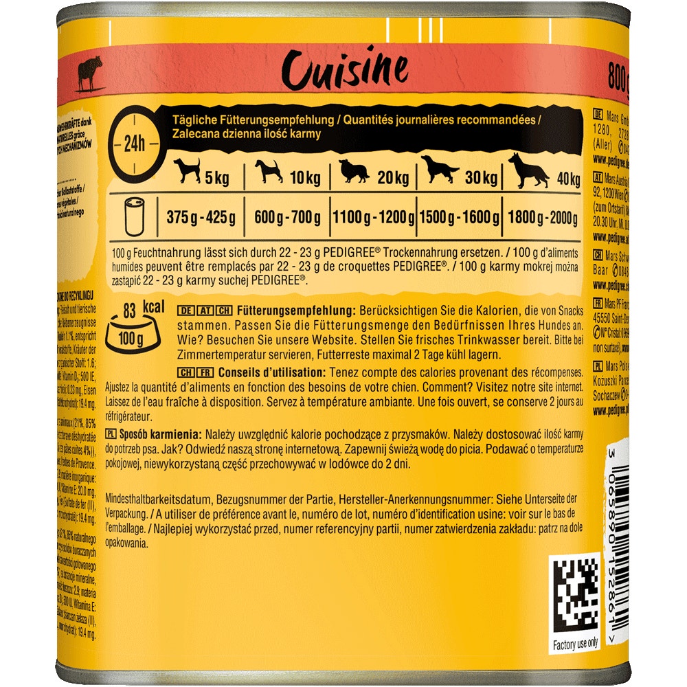 PEDIGREE® Cuisine in Sauce mit Rind, Leber, Nudeln & Karotten, Dose 800g