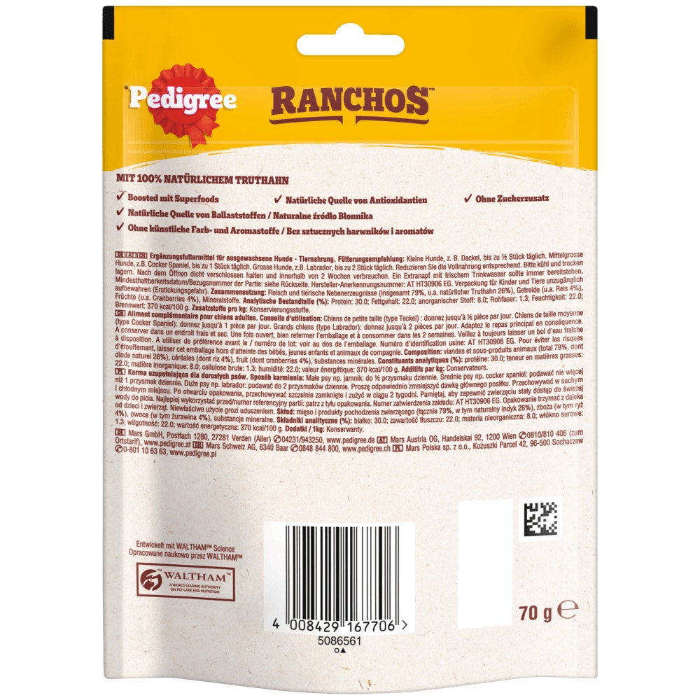 PEDIGREE® RANCHOS™ Superfoods mit Truthahn mit Cranberries & Reis, 70g