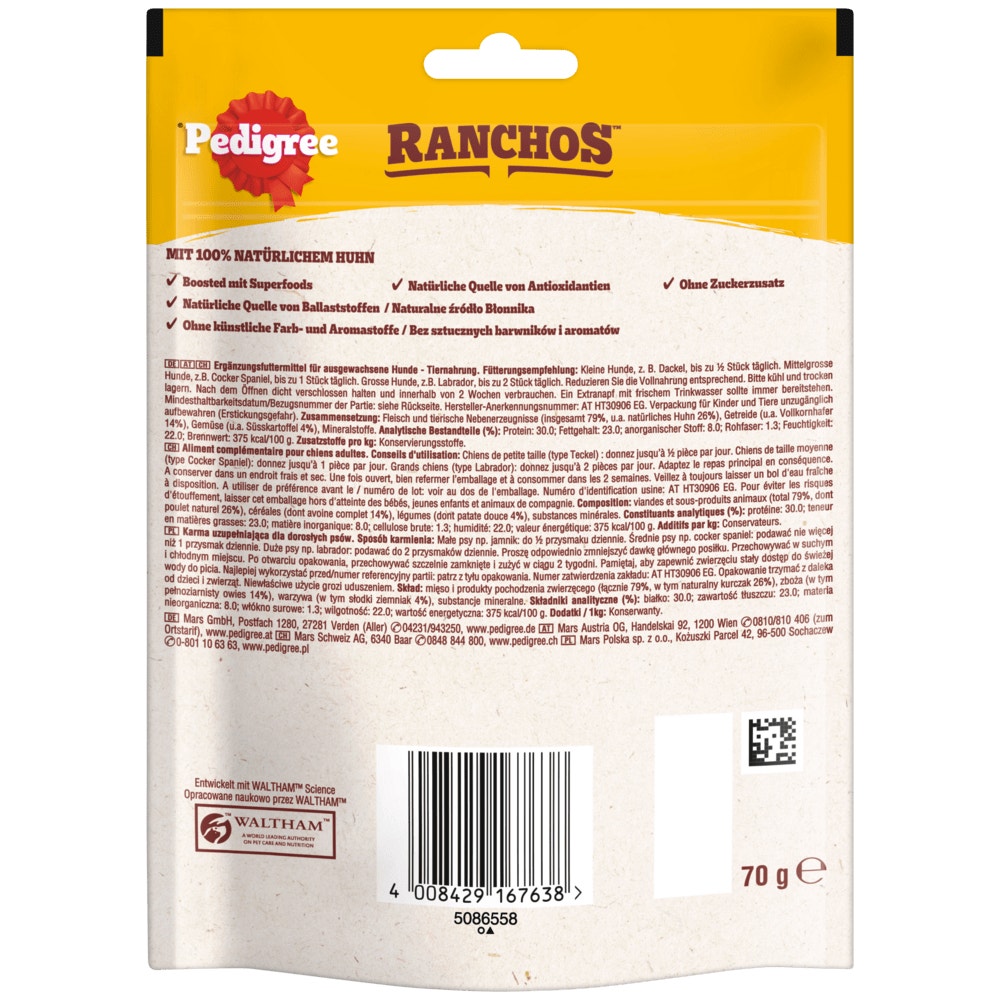 PEDIGREE® RANCHOS™ Superfoods Huhn mit Süßkartoffel & Vollkorn, 70g