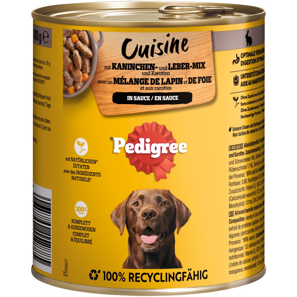 PEDIGREE® Cuisine in Sauce mit Kaninchen, Leber & Karotten, Dose 800g